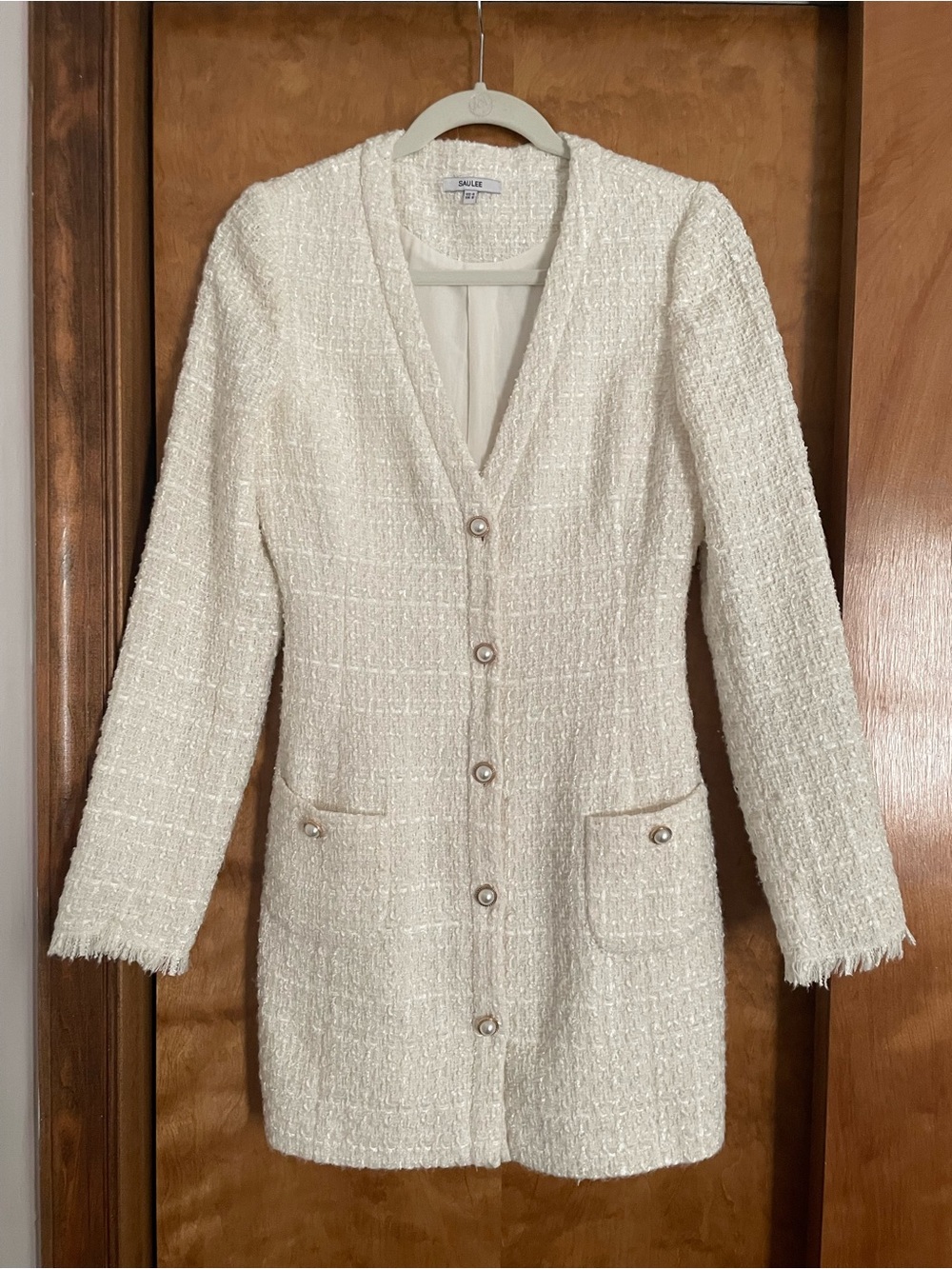 Sau Lee Audrey Dress - Cream Tweed Button-Front Women's Coat Dress
